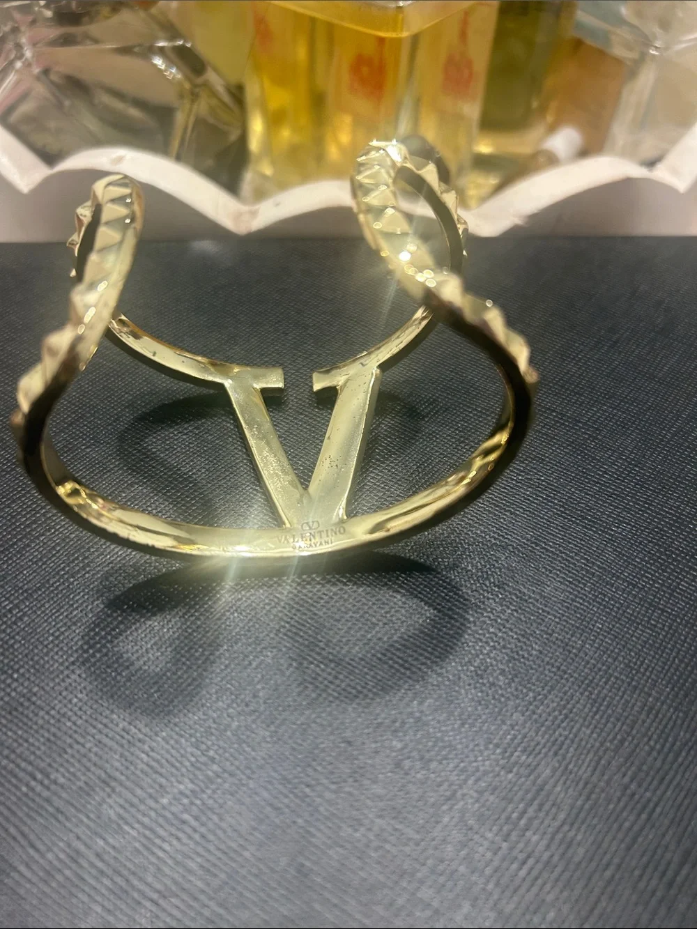Valentino Gold Studded V-Shaped Cuff Bracelet